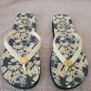Tory Burch floral flip flops